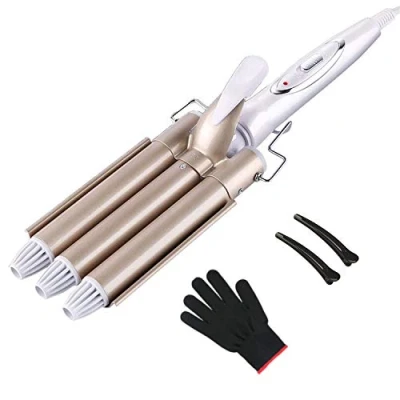 Image de TOP4EVER fer à friser 3 barils avec barres température réglable, ondulé Chauffage rapide Grande vague pour cheveux longs/courts, Outil de coiffure 22 mm