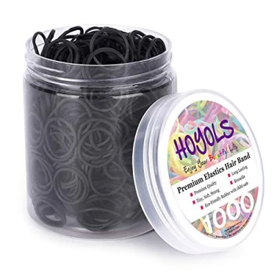 Image de HOYOLS Petits élastiques en caoutchouc noir de 1,27 cm pour à cheveux, mini tresses queue cheval bébés filles, nourrissons, enfants, cheveux épais, sans dommage, 1 000 pièces
