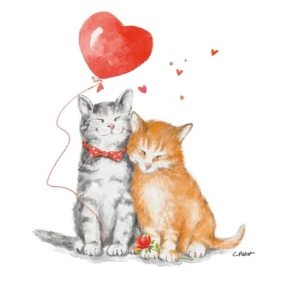 Image de Lot de 20 serviettes en papier avec motifs animaux Chats amoureux ballon pour décoration table Convient également le découpage et la technique des 33 x cm