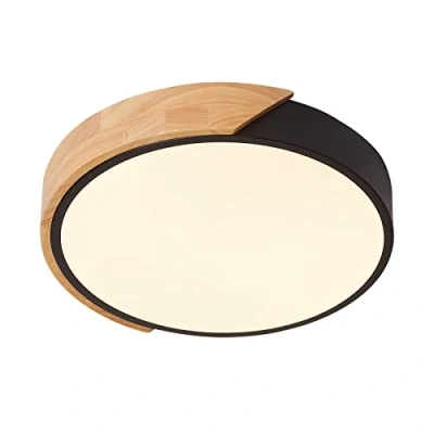 Image de Schindora Plafonnier LED 24W Blanc Chaud 3000K 1600LM, Moderne Rond en Bois d&#039;intérieur Ø30cm pour Salon Couloir Maison Bureau Porche