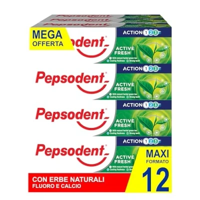 Image de Pepsodent Dentifrice Active Fresh avec fluor et calcium pour la protection des caries 24 heures 75 ml (pack de 12 x ml)