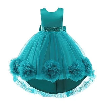 Image de Lito Angels Robe Demoiselle d&#039;honneur Ceremonie Mariage pour Enfant Filles Taille 6 7 Ans, Vert Sarcelle (étiquette en Tissu 130)