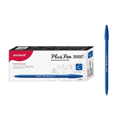 Image de Monami Plus 3000 Office Sign Pen Felt Tip Water Based Ink Color Complete Blue Dozen Box by