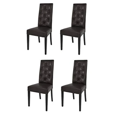 Image de t m c s Tommychairs Set 4 chaises Chantal pour Cuisine et Salle à Manger, Structure en Bois de hêtre peindré wengé, Assise Dossier rembourrés revêtus Cuir Artificiel Brun avec Boutons