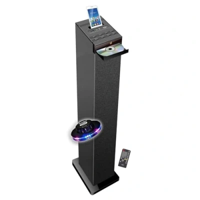 Image de gef roy Enceinte Colonne avec Lecteur CD, Bluetooth, FM et USB, 60W, télécommande, Jeu de lumière OVNI LED