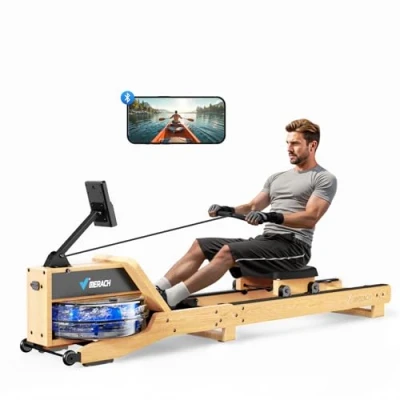 Image de MERACH Rameurs à Eau pour la Maison, Rameur Pliable avec Capacité de Charge 158 kg, Moniteur Spécial et Siège Confortable R23 (Couleur Bois Naturel)