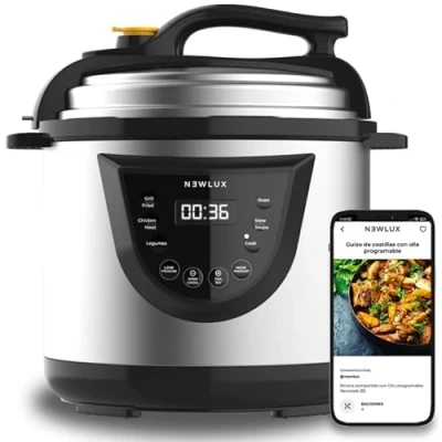 Image de NEWLUX Mijoteuse Électrique Programmable Chef Pot V110. Multicuiseur Multifonction, 10 Programmes, 1000W, 6L, Conserve la Chaleur, Système Duo pressure, Récipient 100% Antiadhésif