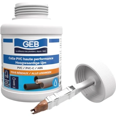 Image de GEB Colle haute performance 250 ml polyvalente Pour assemblage de canalisations en PVC réseau avec pression d&#039;eau froide/chaude sanitaire et d&#039;évacuation des eaux usées