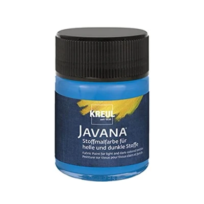 Image de KREUL 91956 Peinture pour tissu Javana tissus clairs et foncés, 50 ml verre bleu, caractère pâteux, tamponner pochoiriser, résistant au lavage après fixation