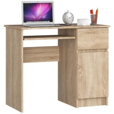 Image de AKORD Bureau Informatique d&#039;ordinateur Piksel Tablette Clavier Droit Desk 1 Tiroir et Compartiment avec Porte Table d’étude L90 x H77 P50 cm Chêne de Sonoma