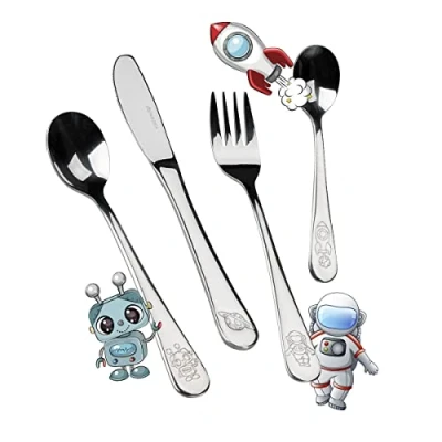 Image de Nirosta Lot de 4 Couverts pour Enfant Motif Animal Mignon Ensemble Comprenant Une Petite et Grande cuillère, Un Couteau Fourchette Enfants à partir 3 Ans