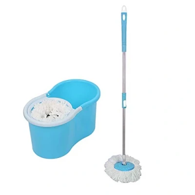 Image de Seau et Balai Serpillère,Serpillières Plates pour la Maison,Ensemble de Vadrouille Comprend1 Tige Vadrouille,1 Seau,2 Têtes en Microfibre Réutilisables (C*Bleu)