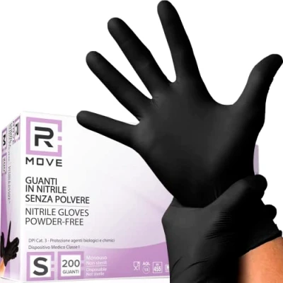 Image de 200 gants Nitrile S Noirs sans poussière, latex, hypoallergéniques, pour esthéticiennes, tatoueurs, domaines médicaux, manipulation des aliments jetables (Taille S)