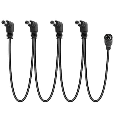 Image de GELRHONR Daisy Chain Câble d&#039;alimentation 1 à 4 voies pour pédale d&#039;effet de guitare DC5521 9 V 2 A avec angle droit, noir