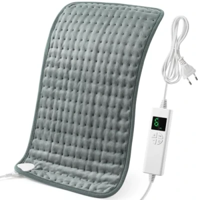 Image de OneAmg coussin chauffant avec arrêt automatique, 44 x 84 cm, électrique, minuterie de 4 heures et 6 niveaux chauffage, télécommande numérique, Gris