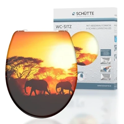Image de SCHÜTTE Africa 82360 Abattant WC en Duroplast avec système d&#039;abaissement automatique et fonction détachable, compatible la majorité des cuvettes
