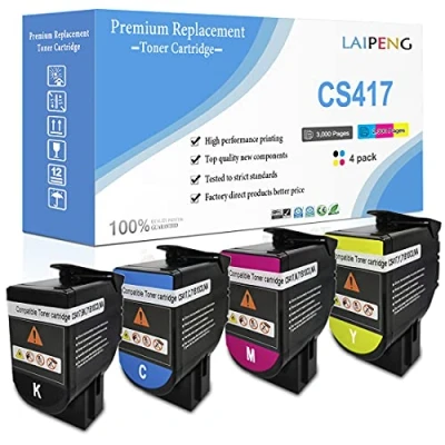 Image de Cartouches de Toner Compatibles 4 Couleurs CS317 CX317 CS417 CX417 CS517 CX517 Capacité Standard 3000 Pages BK, 2300 CMY pour imprimante Lexmark CS317dn CX317dn CS417dn CX417de CS517de