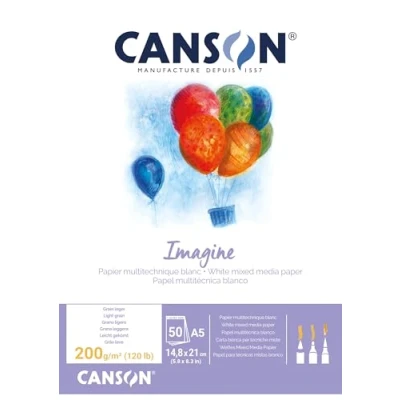 Image de CANSON Imagine Bloc 50 feuilles Papier multitechnique Grain léger A5 200g/m² Blanc