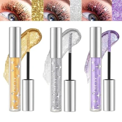 Image de Pakivs 3Pcs Glitter Shimmer Mascara Colorépour les cils, diamant 3 couleurs, nacré imperméable longue durée, Maquillage pour yeux scintillant à séchage rapide le cosplay