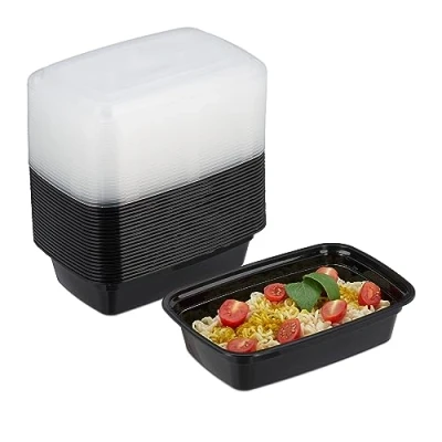 Image de Relaxdays Meal Prep Container en Lot de 24, 1 Compartiment, Boite adaptée au Micro Ondes, réutilisable, Plastique, Noir