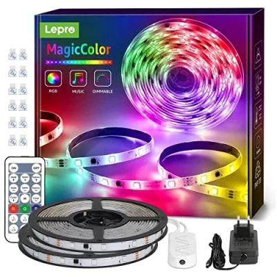 Image de Lepro Ruban LED 10M MagicColor avec Télécommande, Kit de Bande Music Sync 6 Modes 5050 SMD 150 LEDs, Adhesive pour Fête Mariage Soirée Décoration