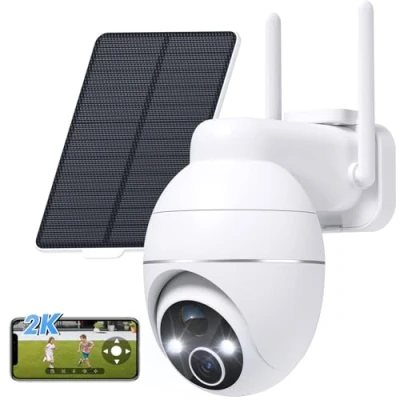 Image de YESKAMOU 2K Camera Surveillance WiFi Exterieure sans Fil Panneau Solaire, 360 Solaire Exterieur 2,4 GHz, Vision Nocturne, Détection Humaine, Audio Bidirectionnel