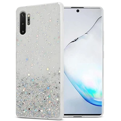 Image de cadorabo Etui Compatible avec Le Samsung Galaxy Note 10 Plus en Transparent Paillettes Housse de Protection Silicone TPU Flexible Scintillantes Ultra Slim Back Case