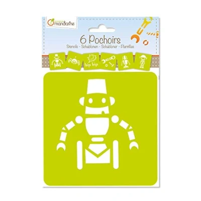 Image de Avenue Mandarine 42841O Un paquet de 6 POCHOIRS 15x15 cm avec notice incluse À partir 3 ans ROBOTS
