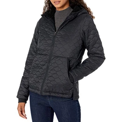 Image de Amazon Essentials Doudoune Légère et Imperméable avec Doublure Sherpa Femme, Noir, L