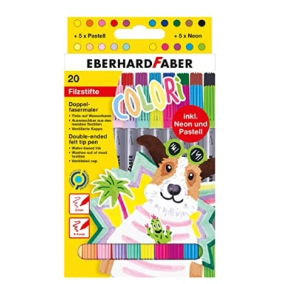 Image de Eberhard Faber 550020 Set de feutres Colori, 20 crayons couleur en étui carton, pointe épaisse et fine