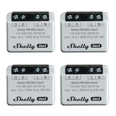Image de Shelly PM Mini Gen 3 Lot de 4 compteurs puissance intelligent Wi Fi et Bluetooth 1 canal 16 A Compatible avec Alexa Google Home Application iOS Android Pas hub nécessaire