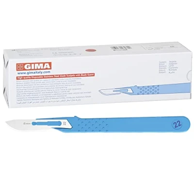 Image de Gima Bistouris en Acier Inoxydable, Manche ABS, Stérile et Jetable, Standard, Taille n. 22, 10 scalpels emballés individuellement.