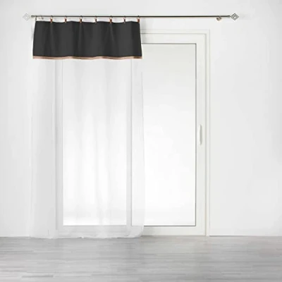 Image de douceur d&#039;intérieur, Voilage à Anneaux (140 x 240 Cm) Leana Noir, Voile Sablé Finition Top Polycoton Et Jute