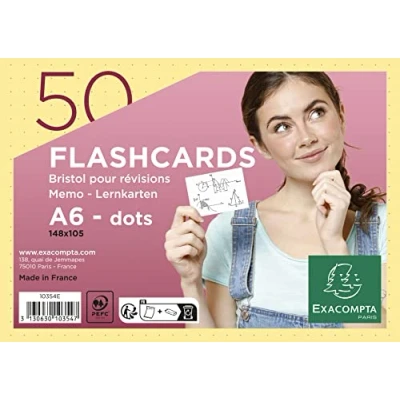 Image de Exacompta Réf. 10354E Paquet de 50 Flashcards sous film + anneau bristol dots perforé cartes révisions faciles à utiliser et transporter dimensions 148 x 105mm format A6 couleur jaune