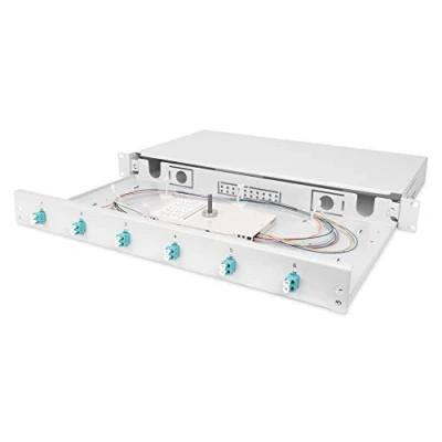 Image de DIGITUS boîte d&#039;épissure fibre optique 6 couplages LC OM3 1U 19 pouces Multi Mode Simplex Avec cassette montage en rack
