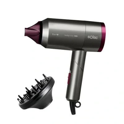 Image de Solac S90005500 Hair&amp;Go 1800 Sèche cheveux de voyage 1800W, 2 vitesses, températures, Bouton d&#039;air froid, Technologie Ionique, Ultra fast drying, Concentrateur et diffuseur, Noir