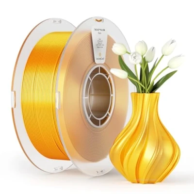 Image de PLA Silk Filament 1,75mm kexcelled, Surface en Soie, Brillance soyeuse, High Tenacity, Upgrade 3D Printing Filament, Précision Dimensionnelle +/ 0,03mm, Bobine de 1kg (2,2lbs), Or