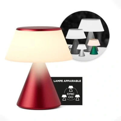 Image de Lexon lampe de bureau LED LUMA M, table sans fil tactile avec variateur d&#039;intensité et synchronisation multi lampes, 9 couleurs lumière pour bureau, chambre chevet Rouge Sombre