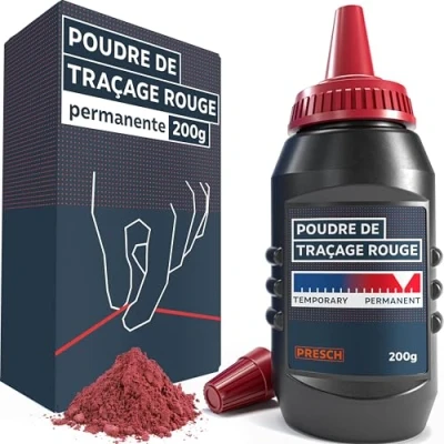 Image de PRESCH poudre de Traçage rouge 200g Lignes claires et visibles grâce à la couleur intense Craie résistante aux intempéries pour une utilisation en extérieur fouetter