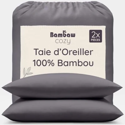 Image de Taies Oreillers 50x75 Noir Anthracite Lot de 2 Tissu Bambou Housse Oreiller Anti Acarien Taie pour Doux Drap Refroidissant Coussin Rectangulaire d&#039;oreiller Bambaw