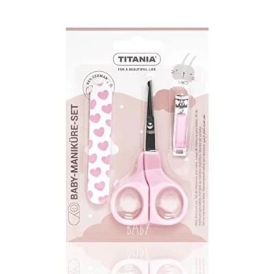Image de TITANIA Kit de manucure pour bébé (3 pièces) Ciseaux à ongles bébé, coupe et lime soin soins bébés Rose