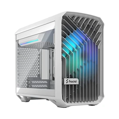 Image de Fractal Design Torrent Nano RGB White Clear Tint Tempered Glass Side Panel Open Grille for Maximum air Intake 180mm PWM Fan Included Type C mITX Airflow Mini Tower PC Gaming Case