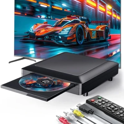 Image de Lecteur DVD pour TV, 1080P HD, Sortie HDMI/AV/USB, Prise en Charge de Tous Les Disques Région, Comprend Un câble AV/HDMI et Une Télécommande