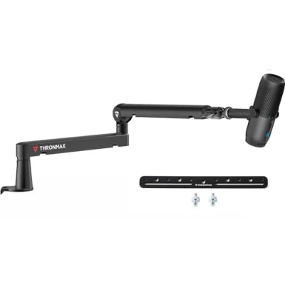 Image de Bars Micro, Support de Microphone ajustable à profil bas avec gestion des câbles pour Blue Yeti HyperX Quadcast Shure Rode Razer Seiren Mini SoloCast Elgato Wave,Boom arm universel，Noir