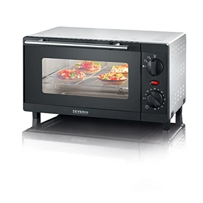 Image de SEVERIN Mini four 9 L avec grille et plaque de cuisson incluses, posable 800 W design simple élégant, électrique minuteur 60 min, Noir/Inox, TO 2052