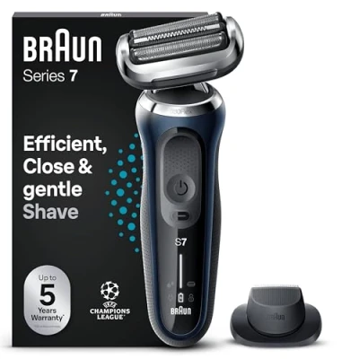 Image de Braun Series 7 71 B1200s Rasoir Électrique Pour Homme Avec Accessoire Tondeuse De Précision EasyClick, 360 Flex, Technologie Wet &amp; Dry, Rechargeable, À Grille Sans Fil, Bleu
