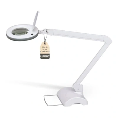 Image de Lumeno LED lampe loupe 7215GR avec lentille en verre de 127 mm, travail, convient pour cosmétique, les bricoleurs, aide à la lecture grossissante, 5 dioptries Gris trépied table
