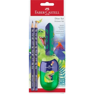 Image de FABER CASTELL 111519 set d&#039;écriture Dino avec crayons HB, taille crayon et gomme, d&#039;école pour enfants