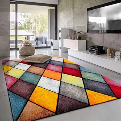 Image de Paco Home Tapis De Salon Poils Ras Moderne Motif Geometrique 3D, Dimension:160x230 cm, Couleur:Multicolore 3