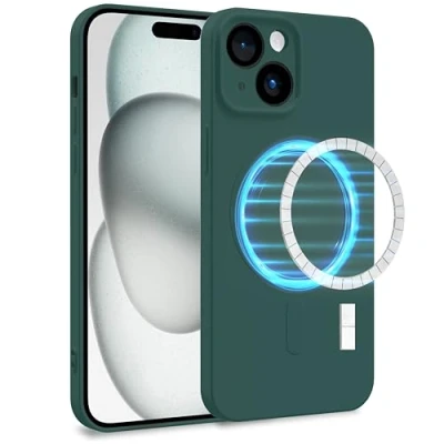 Image de MyGadget Coque Silicone [ Compatible avec MagSafe ] Apple iPhone 15 Case TPU Souple &amp; Soft Doublure Microfibre Cover Protection Vert Olive